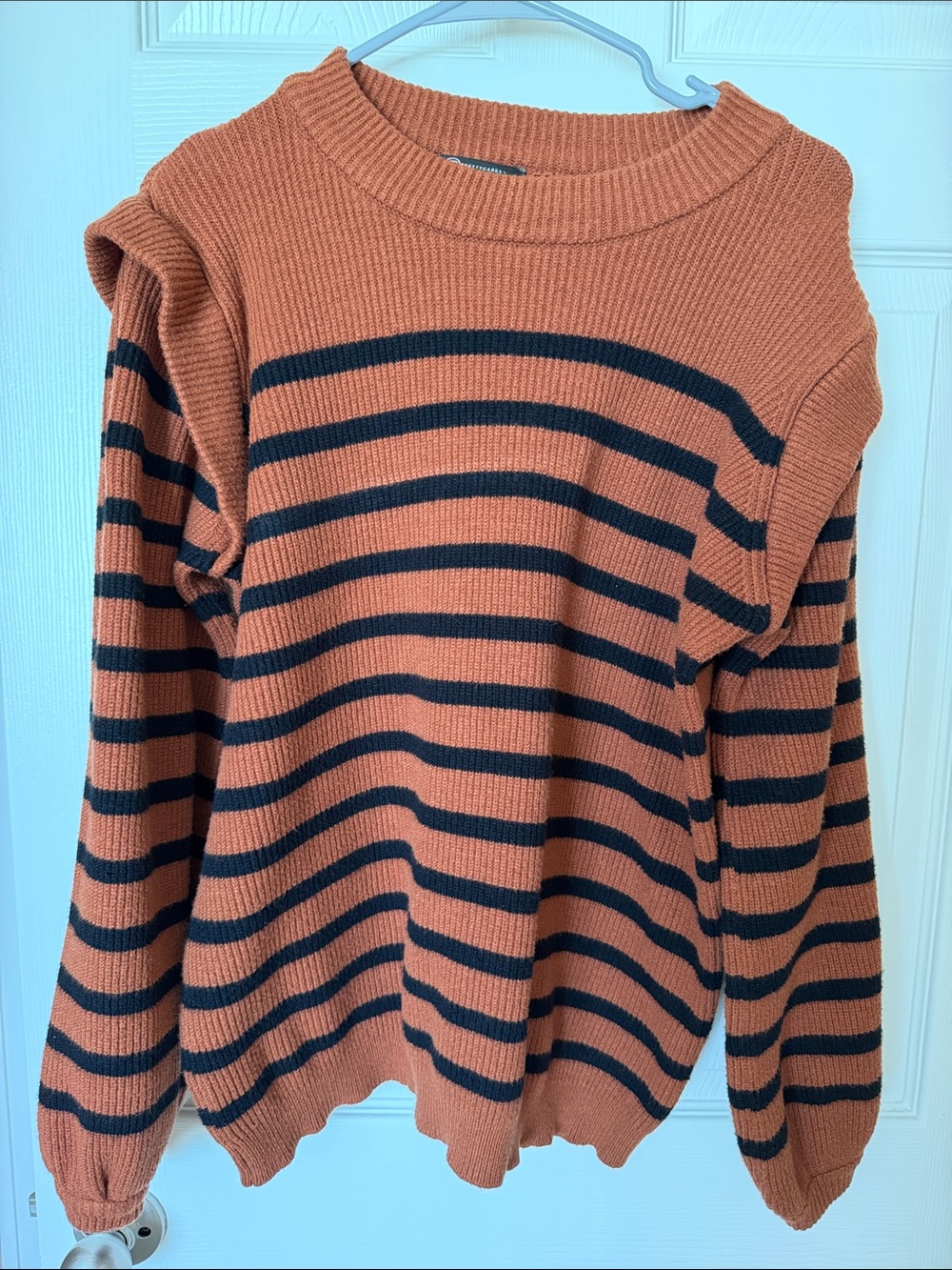 Striped Rust and Black Crewneck Sweater